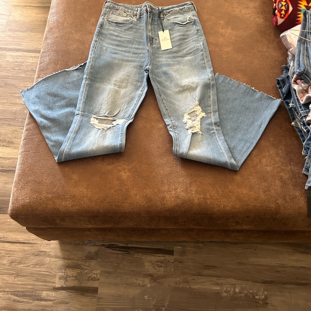 Women’s Light Blue Distressed Flare Jeans
